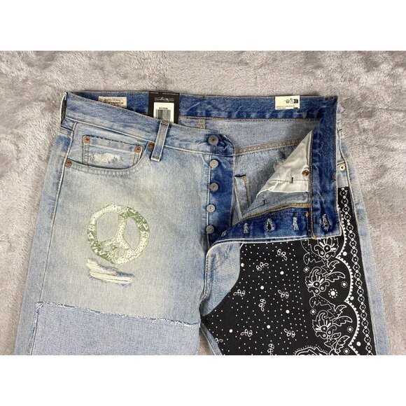 Levi’s 501 Patchwork Shorts Black Bandanna, Distress 34 - Picture 13 of 16